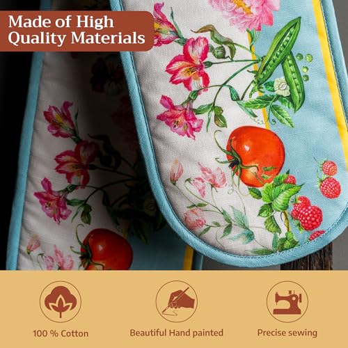 Double Oven Mitts 100% Cotton Double Oven Glove (042 - Giverny / 7" x 35" (Double Oven Mitt))
