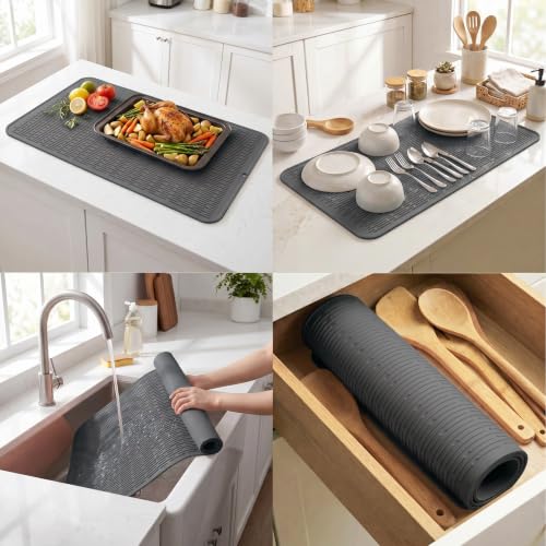 Silicone Dish Drying Mat for Multiple Usage (Gray / 36"L x 18"W)