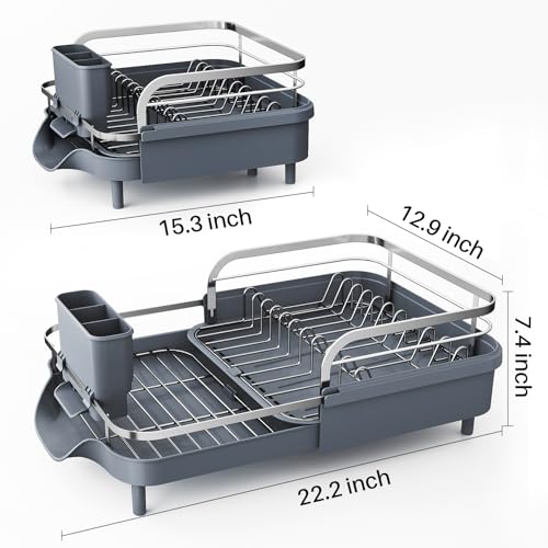 Expandable Dish Drying Rack for Small Kitchen Counter (Gray)