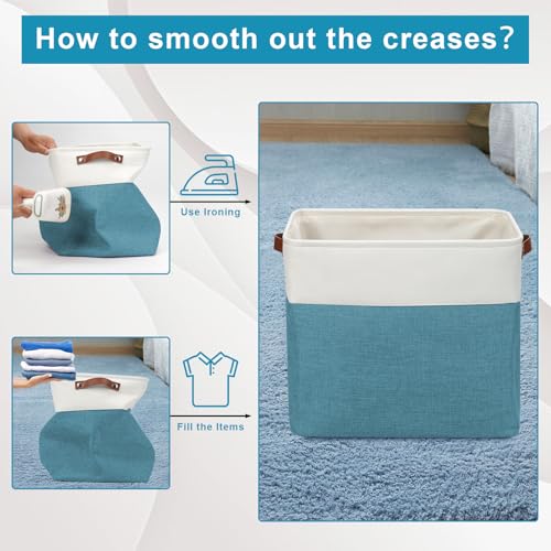 Large Fabric Storage Baskets (Teal / Off-White / Extra Large -17"x12"x15")