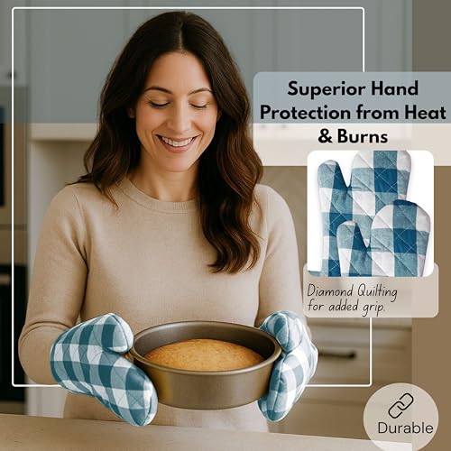 Buffalo Plaid Check Oven Mitts and Pot Holders Set of 4 (Buffalo, Teal Green)