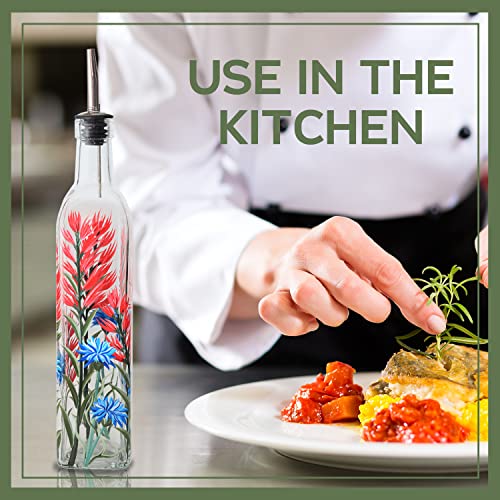 17oz Hand Painted Glass Olive Oil Bottle (Red and blue flower)