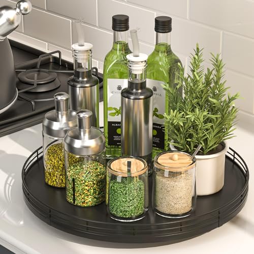 13 Inch Oak Lazy Susan Spice Organizer (Black / 13)