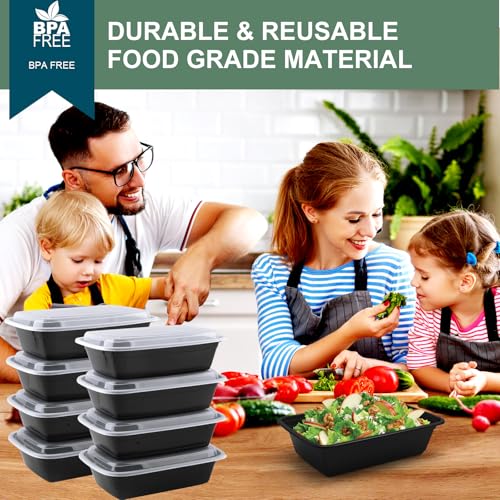 50 Pack (100-Piece) Meal Prep Containers 24 oz, Leakproof Plastic Food Storage Containers with Lids, Disposable To Go Food Containers, BPA-Free, Stackable, Microwave, Dishwasher & Freezer Safe (24oz50pack)
