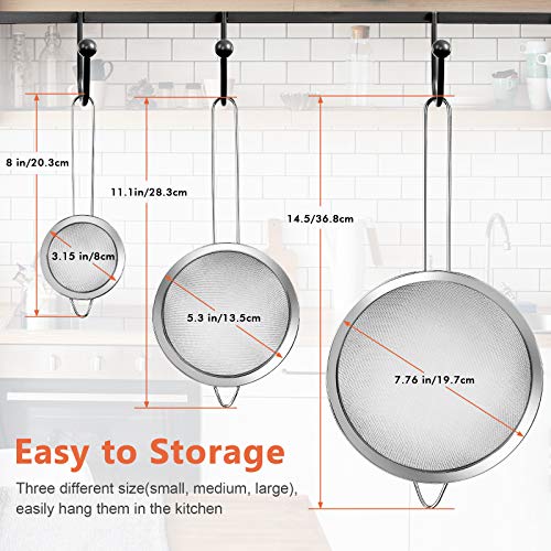 3Pcs Super Wire Extra Fine Mesh Strainer with Handle