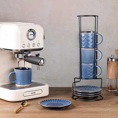 6 OZ Coffee Mugs with Saucer and Stand (Moonlight Blue / 6 Ounce (With Stand))