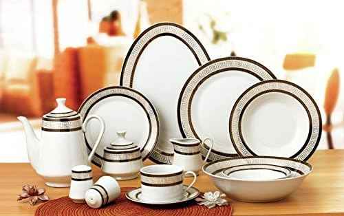 Euro Porcelain 57-pc Banquet Dinnerware Set, Luxury Tableware Dining Service for 8 (Greek Key Dark)