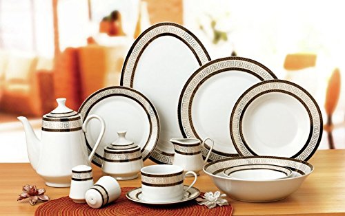 57 pc Banquet Dinnerware Set (Greek Key Dark)