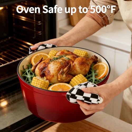Enameled Cast Iron Dutch Oven pot 6.5 QT with Lid for Bread Baking (Cherry Red)