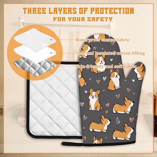 Cute Corgi Dog Oven Mitts and Pot Holders (4 Count)