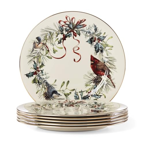 Winter Greetings Porcelain Christmas Dinner Plate Set for 6 (Dinner Plates, Set of 6)