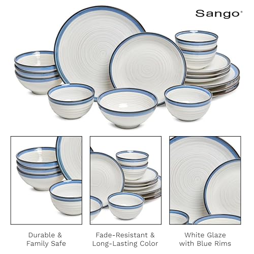 Siterra Santorini 16 (Rustic White with Blue Rim / 16-Piece Set)