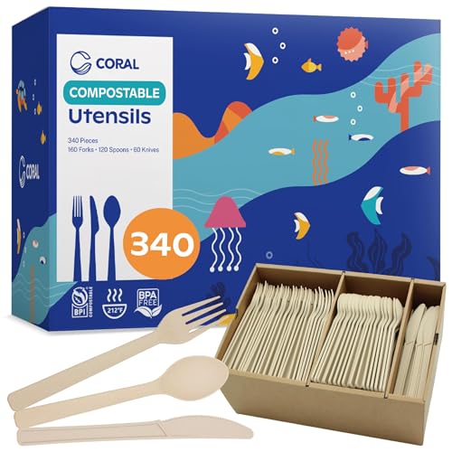 Light Brown Compostable Heavy Duty Silverware Set 340 Pieces Bulk