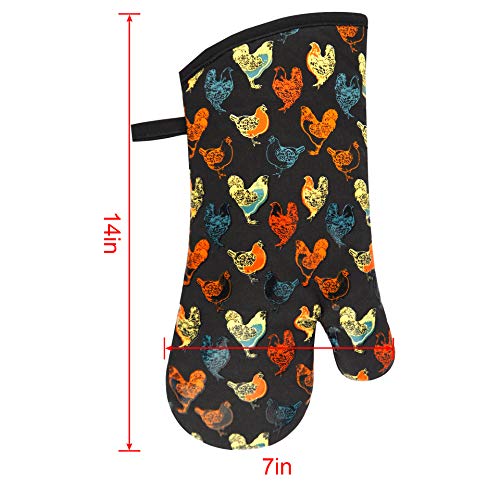 Oven Mitts 1 Pair (Rooster, Black Mittens)