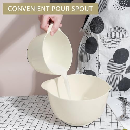 4.5 Quart Large Plastic Mixing Bowls set with Pour Spout (Beige)