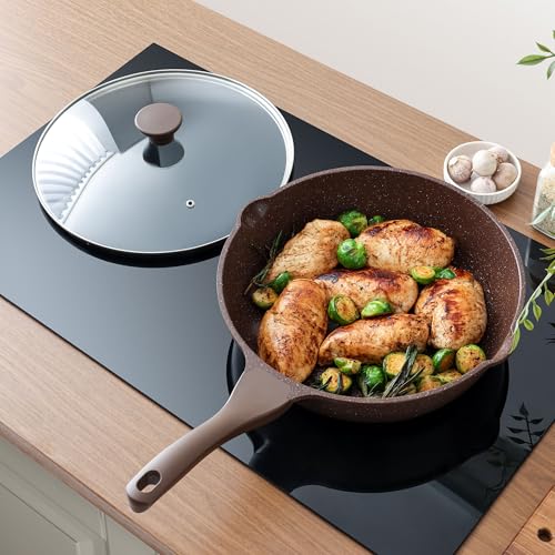 Nonstick Deep Frying Pan Skillet (Toffee Brown / 12-inch/5QT)