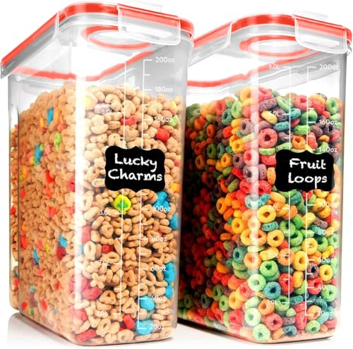 2 Pack (6.3L / 213OZ) EXTRA Large Airtight Food Storage Cereal Containers for Bulk Food Storage BPA-Free Plastic Container, Pantry Organization and Canister for Rice, Pasta, Sugar & Flour (Red)