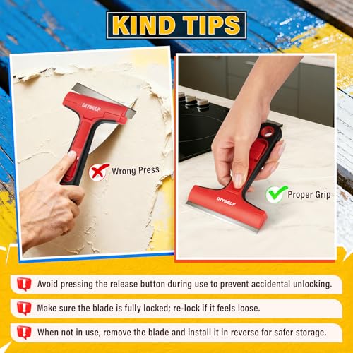 Razor Blade Scraper with 10 PCS 4" Blades (10PCS Metal Blades / Red)