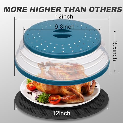 Large Microwave Splatter Cover & Silicone Mat (12" blue cover & 12" black mat)