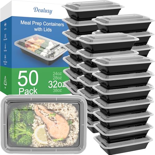 50 Pack (100-Piece) 32 oz Meal Prep Containers Reusable with Lids (32 oz)