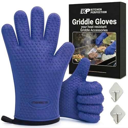Silicone Griddle Grill Gloves Heat Resistant Oven Mitts (True Blue / One Size)