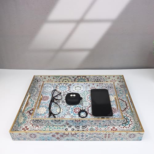 Decorative Serving Tray with Handles (Sp3040re2 / 16" x 12" x 1.6")