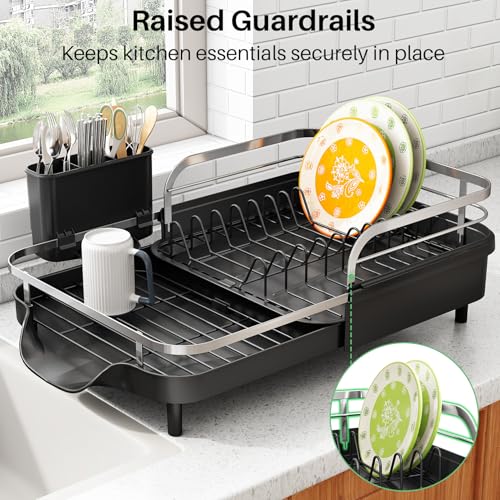 Expandable Dish Drying Rack for Small Kitchen Counter (Black)