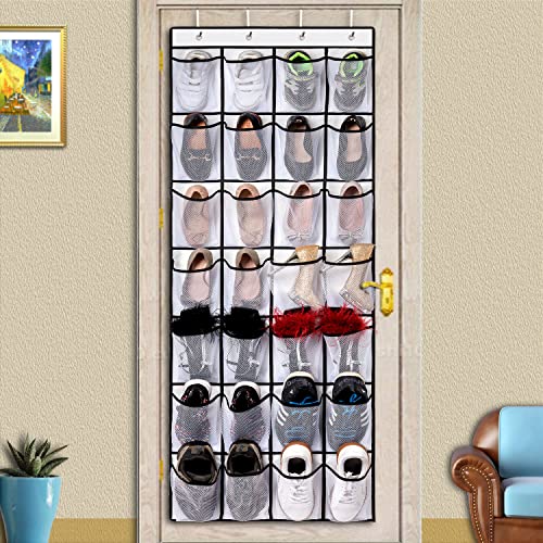 2 Pack 28 Pocket Over the Door Shoe Organizer (White-2 pack of 28)