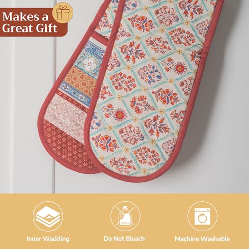 Double Oven Mitts 100% Cotton Double Oven Glove (025 - Romane / 7" x 35" (Double Oven Mitt))