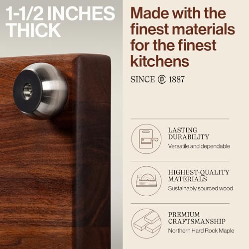 B Series Square Wooden Walnut Cutting Board 12”x12” (9"L x 9"W / Walnut with Stainless Steel Feet)