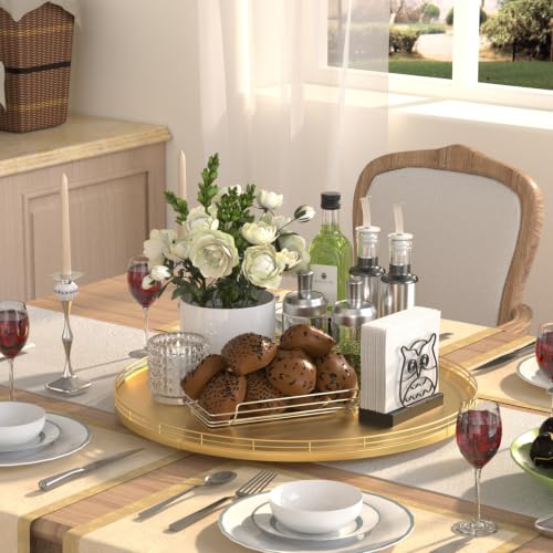 18 Inch Oak Lazy Susan Organizer with Gold Metal Rail (Golden / 18)
