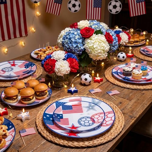 20 Red and Blue Plastic Soccer Plates (20 Pieces / Red and Blue)