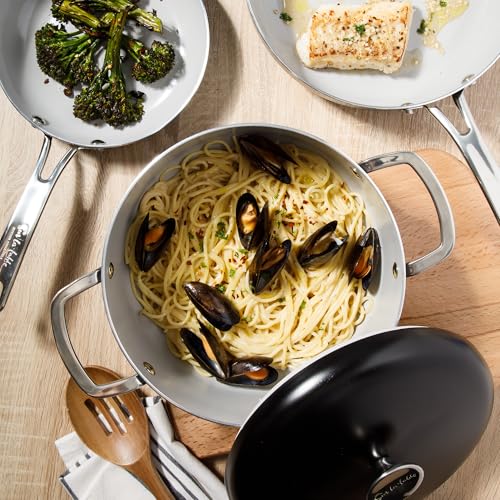 Kitchen Essentials Potluck Porch 10 Piece PFA Free Ceramic Non stick Interior Forged Aluminum Cookware Pots and Pans Set W (10-Piece Cookware Set / Black)