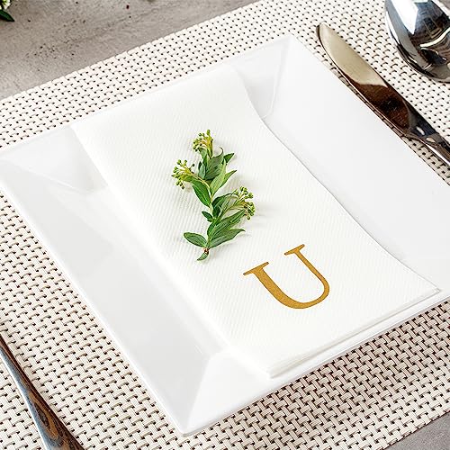 Paper Rectangle Gold Letter U Linen (Gold / 50 Count / U)