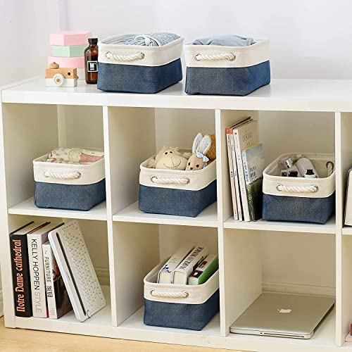 Storage Basket for Organizing (White & Blue / 6PCS/Small -11.8Lx7.9Wx5.2H)