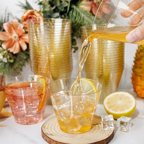 100 Pcs Gold Plastic Cups (Glitter-9oz-100)