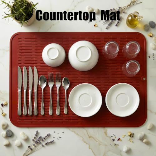 Silicone Dish Drying Mat for Multiple Usage (Red / 32"L x 18"W)