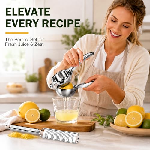 Lemon Squeezer & Zester Set Stainless Steel Citrus Juicer (Large)