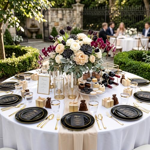 100PCS Black and Gold Plates (Black and Gold / 100 PCS)