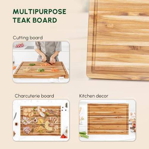 Large Teak Wood Cutting Board with Juice Groove (24"L x 18"W)