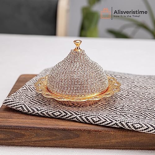 Lale Crystal Turkish Coffee Set with Tray (Gold)