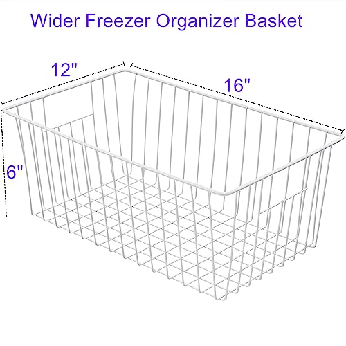 16Lx12Wx6H inch Wider Freezer Organizer Baskets Container (16in x 12in x 6in(3Packs) / White, 3Packs)