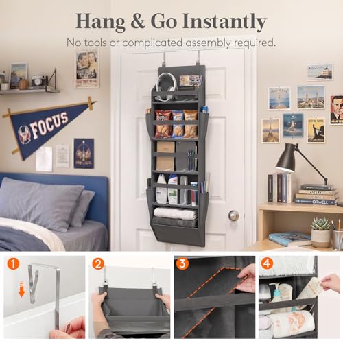 1 Pack Over the Door Organizer 5 Section Hanging Storage (Dark Gray / 5 section)
