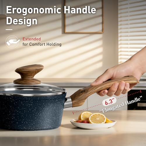 12 Piece Kitchen Pots and Pans Set (Blue / 12 Pcs Cookware Set)