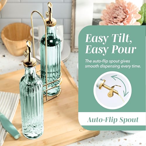 Glass Olive Oil Bottle Dispenser (Elegant Fluted / Green)