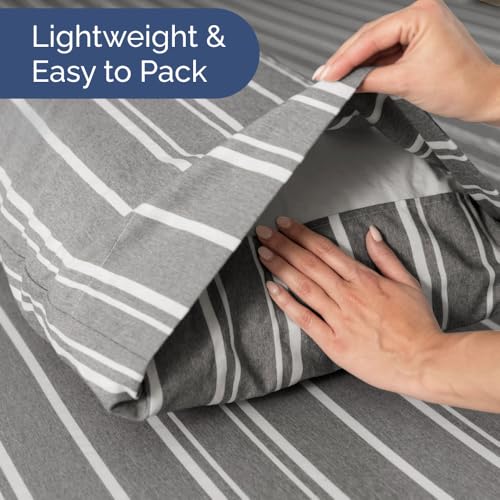 Short Queen Size 4 Piece Bed Sheet Set (41 - Grey Stripes 3 / Short Queen)