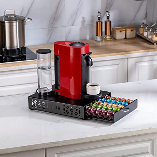 Nespresso Pod Holder Vertuo pod Storage Drawer Black Metal Coffee Pod Holder for Vertuoline Capsule Orgainzer 50 Pods