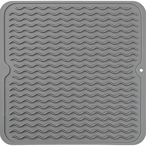 Silicone Dish Drying Mat for Multiple Usage (Gray / 12"L x 12"W)