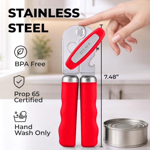 Stainless Steel Swing Open Manual Can Opener Comfortable Grip (Cherry Red / Swing Open)