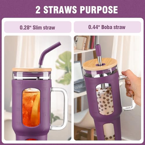 Glass Tumbler with Lid and Straw (Dark Purple / 46 Ounces)